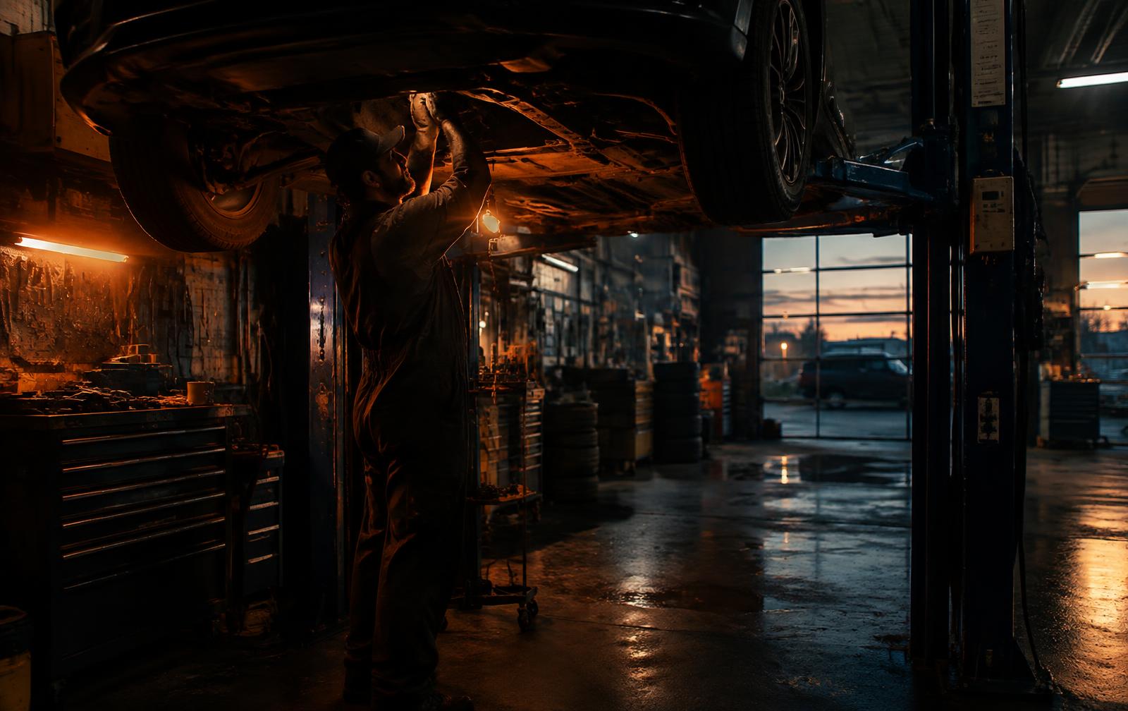 Mechanic working under a car at S&I Auto Repair